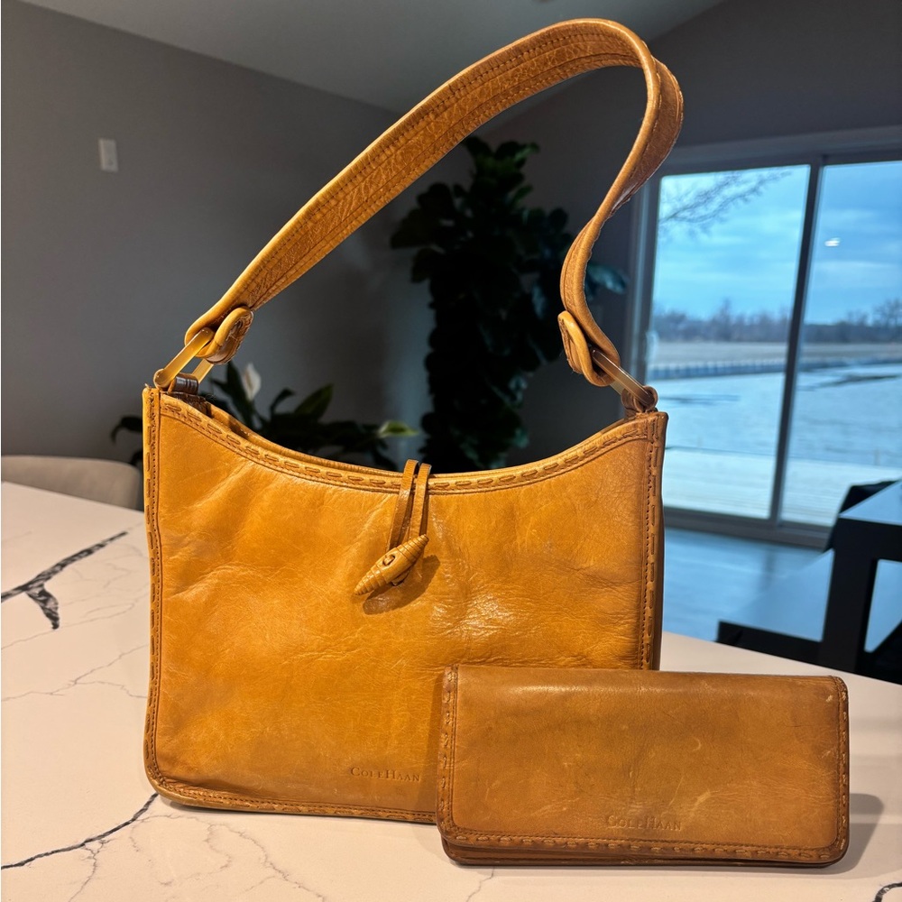 Cole Haan vintage camel leather purse. Matching Cole Haan wallet.
